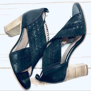 Seychelles Black Leather Block Heel Sandal NEW 8.5